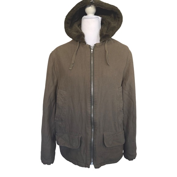 Planet Earth Jackets & Blazers - Planet Earth Women's Olive Green Herringbone Faux Fur Lined Hooded Jacket Small